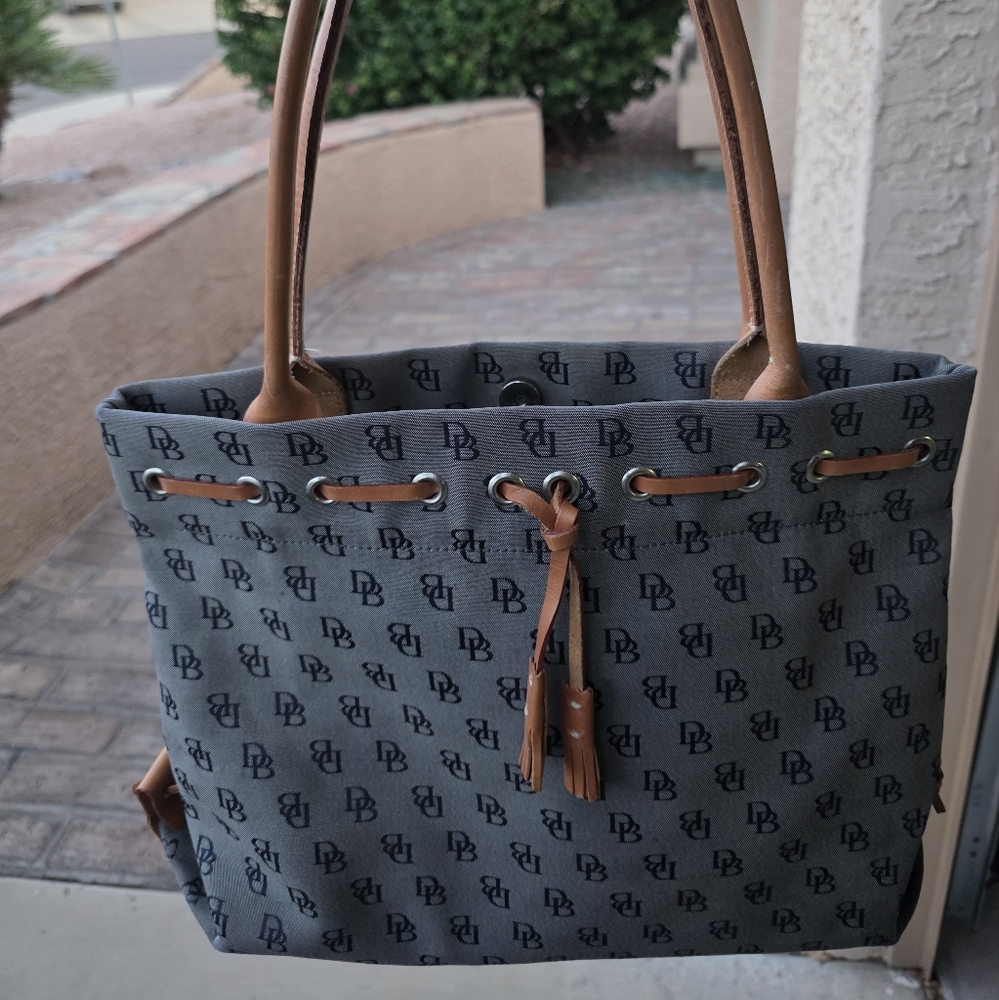 Dooney & Bourke Gray and Brown Tote Bag with Leather Trim - Picture 1 of 7